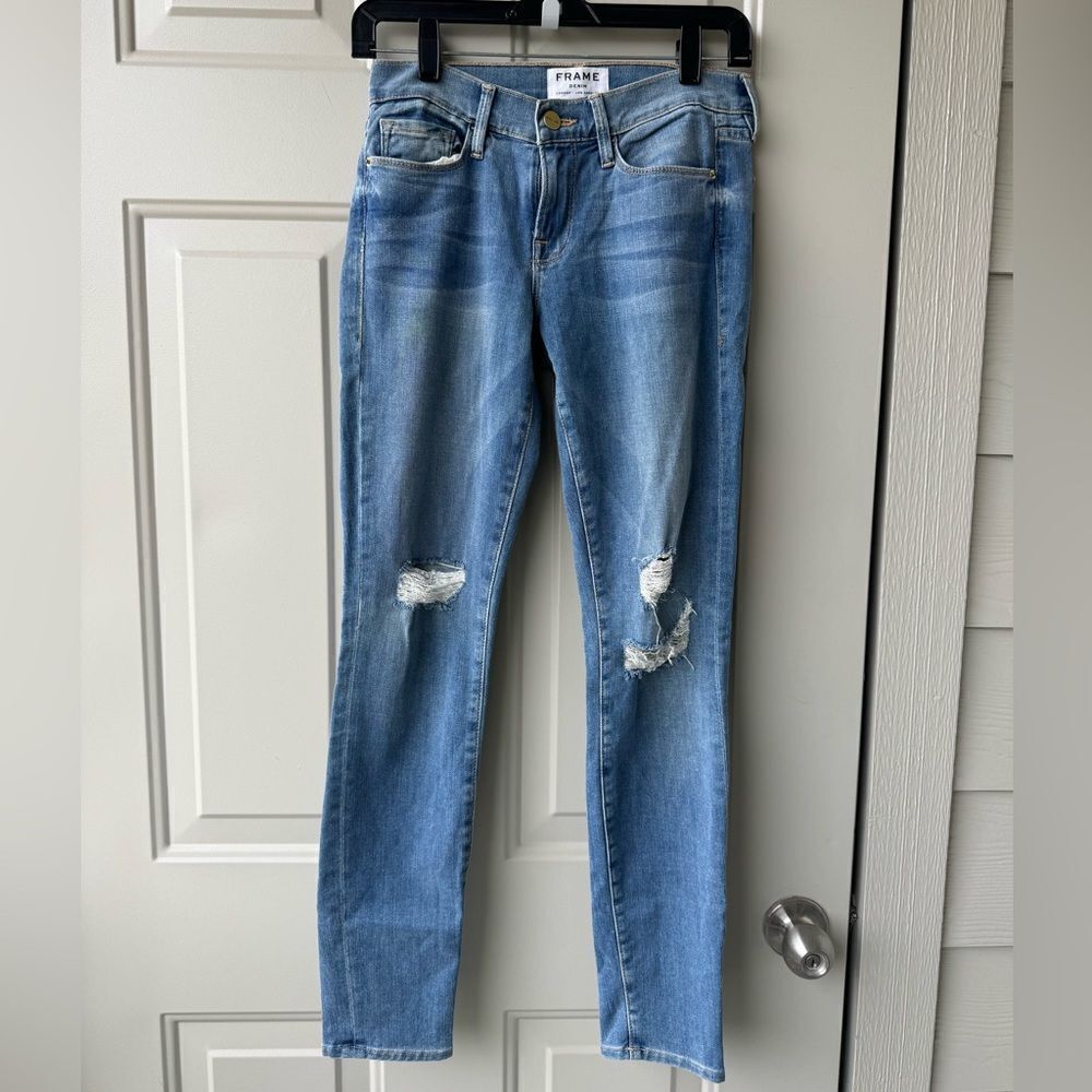 Frame Le Skinny De Jeanne Denim Jeans Women's Size 26 Distressed Blue‎ Y2K